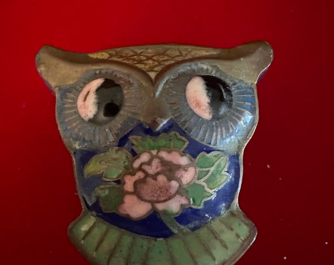 Vintage Cloisonné Enamel Owl Trinket Box, Brass Enamel Container, Owl Figurine, Lover Antiques and Vintage