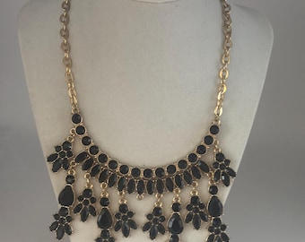 Vintage Black & Gold Bid Style Necklace Lover Antiques and Vintage