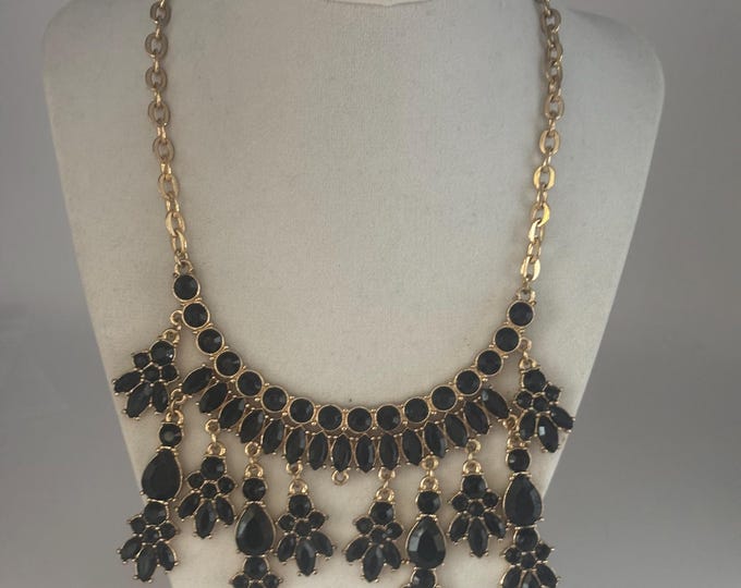 Vintage Black & Gold Bid Style Necklace Lover Antiques and Vintage