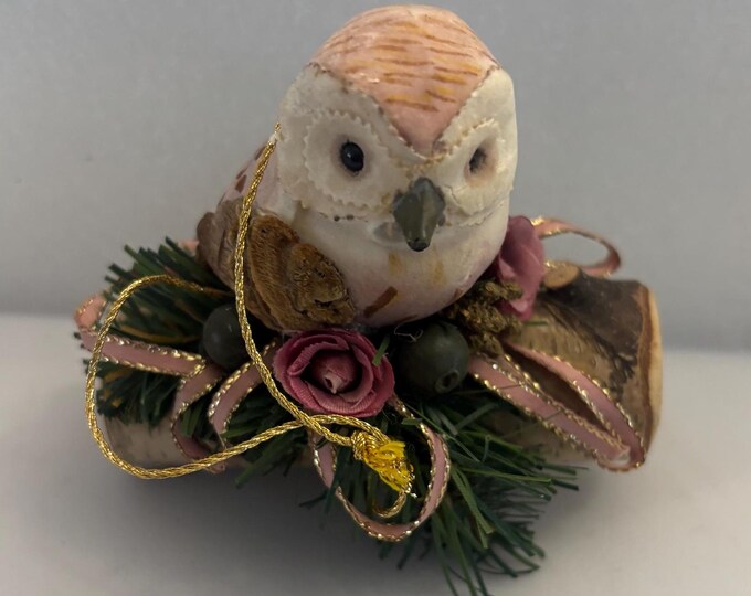 Vintage Owl on a Nest Wood Figurine Owl on Birch Bark Log Lover Antiques and Vintage