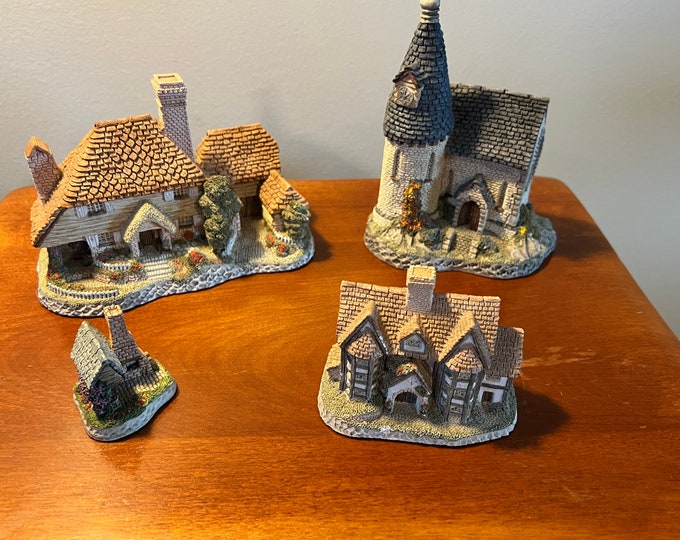 Vintage David Winter handmade hand painted by John Hine, LTD Great Britain set of 4 Shirehall Kent Cottage The Chapel Barley Malt Kiln