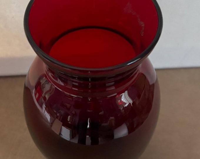 Vintage Ruby Red Glass Vase With Curvy and Fluted Top Lover Antiques and Vintage