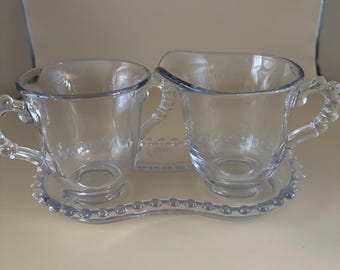 Antique Imperial Beaded Glass Candlewick Creamer Sugar and Holder Set Lover Antiques and Vintage