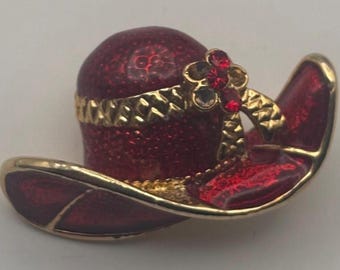 Vintage Red Hat Enamel Pin Brooch Lover Antique and Vintage