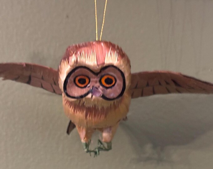 Flying Owl Copper Ornament, Bird Lover Gift, Handmade Soaring Owl, Unique Bird Statue for Her or Him