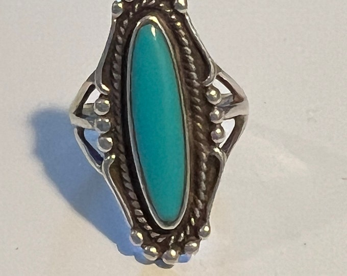 Vintage Navajo Sterling Silver Ring with Turquoise Bell Trading Post Southwest Pretty Things