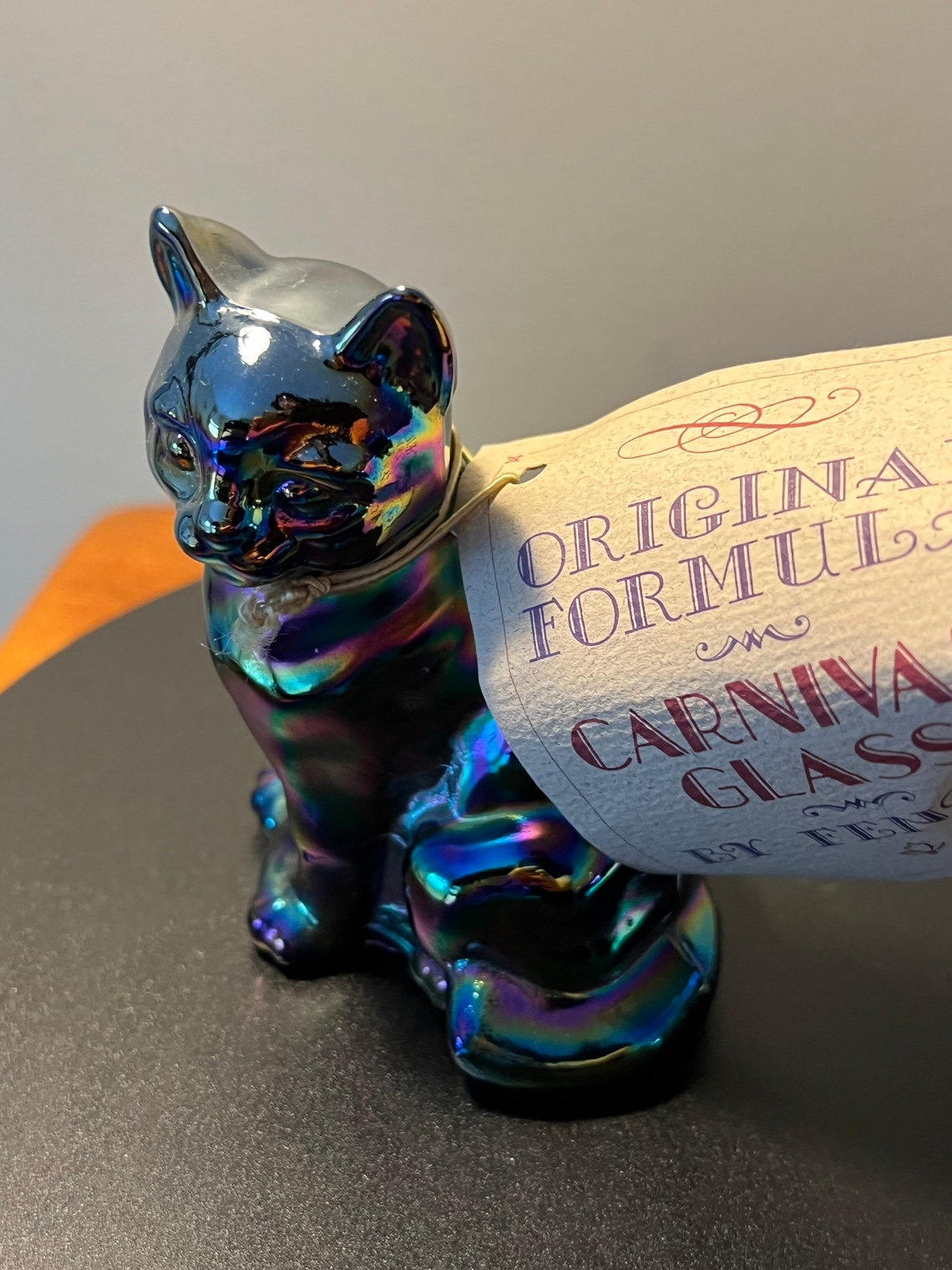 Vintage Fenton Iridescent Carnival Glass Cat Glass Art Etsy