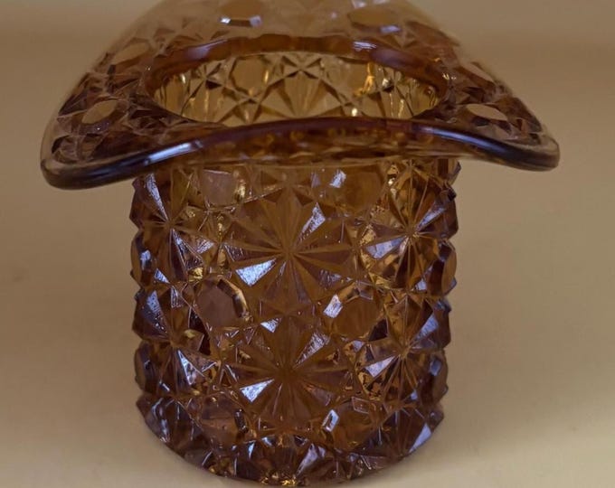 Vintage Fenton Diamond Cut Amber Glass Hat Lover Antiques and Vintage