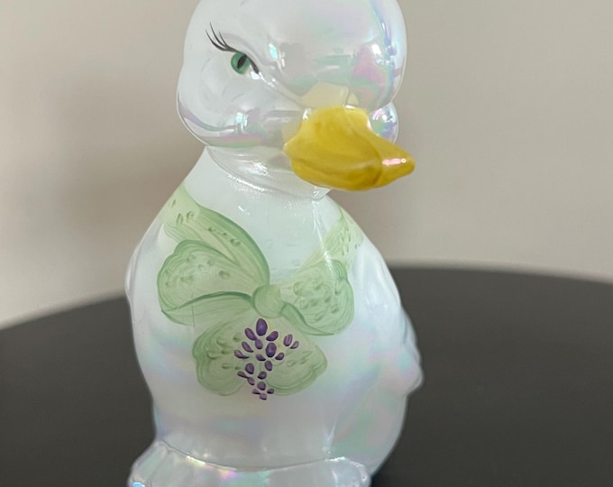 Vintage Fenton Opalescent Duck Hand Painted by J. Watson Animal Glass Art Lover Antiques and Vintage