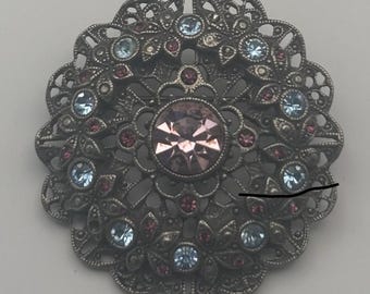 Vintage Jeweled Silver Pin Brooch Lover Antiques and Vintage