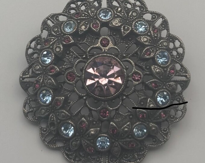 Vintage Jeweled Silver Pin Brooch Lover Antiques and Vintage