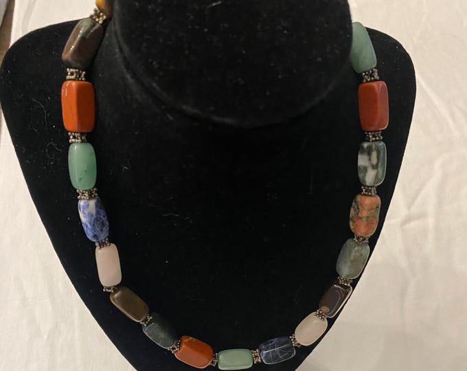 Vintage Colorful “Chakra” Stone Necklace with Multi Colored with Extender Earth Stone Jewelry Unique Gifts Lover Antiques and Vintage