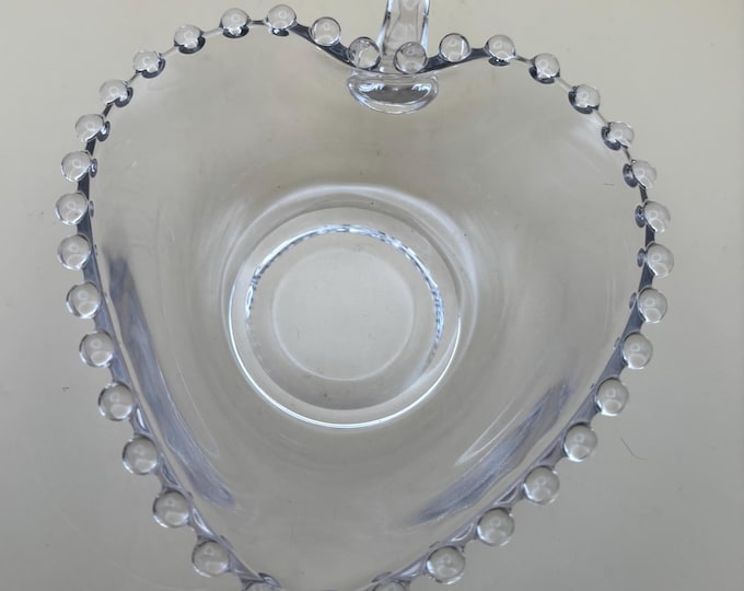 Antique Candlewick Heart Beaded Glass Bowl with Side Handle Lover Antiques and Vintage