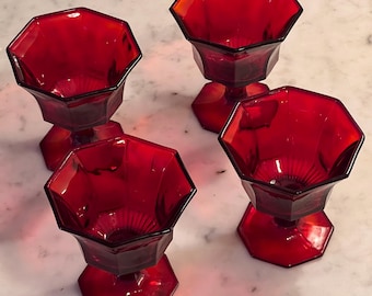 Vintage Ruby Red Dessert Glasses Goblets Set of 4 Lover Antiques and Vintage