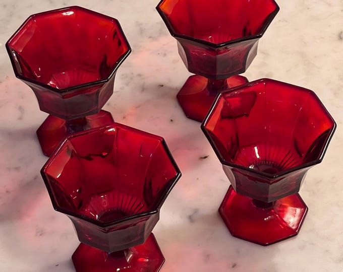 Vintage Ruby Red Dessert Glasses Goblets Set of 4 Lover Antiques and Vintage