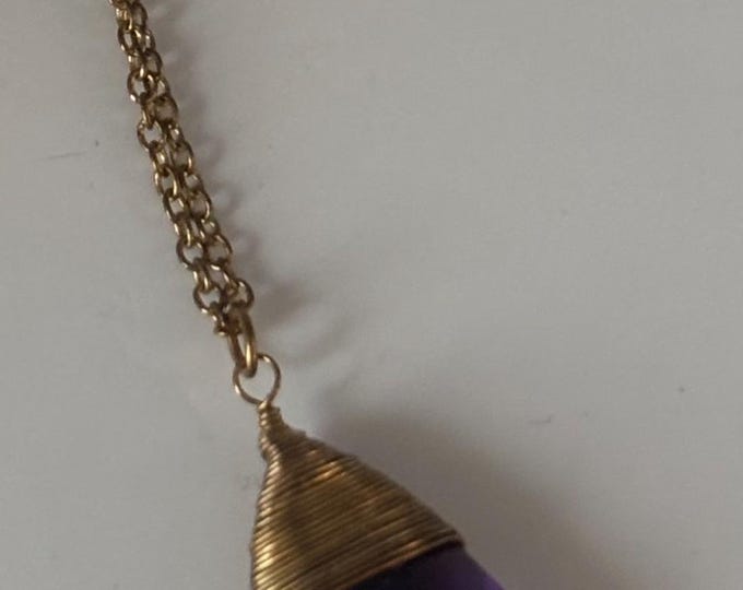 Vintage Big Purple Amethyst Pendant Necklace Gold Necklace Teardrop Violet Jewelry Better than New Gifts at Lover Antiques and Vintage