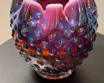 幻！Antique　50's　Fentonプラムオパールセント　ゴブレットUSA Vintage Fenton Plum Iridescent Hobnail Glass Rose Bowl #3323