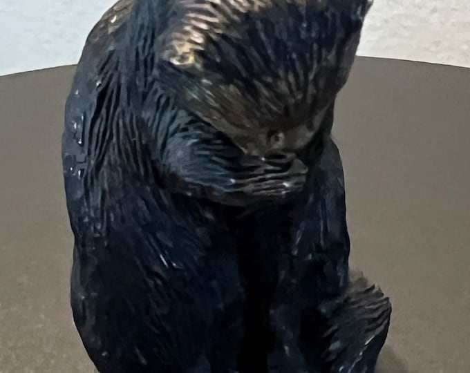 Vintage Pewter Sitting Cat Licking Its Paw by the Franklin Mint Statue Figurine Cats Kitten Art Lover Antiques and Vintage