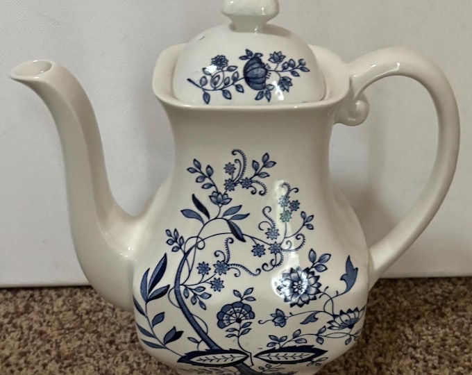 Vintage Wedgwood Teapot Blue Onion Enoch Tunstall Ltd. Made in England Queen’s Ware Tea Pot with Lid Lover Antiques and Vintage