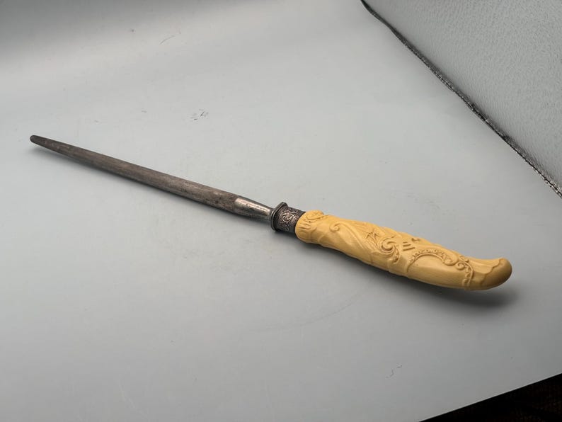 Antique Carved Ivory Handle Knife Sharpener Sterling Silver LEE’S Brand ...