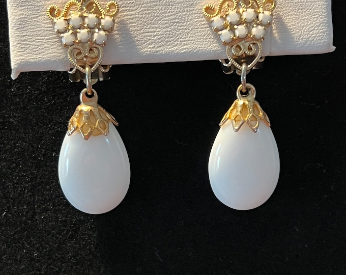 Vintage drop down royal Art Deco clip on earrings white crown estate jewelry earring Lover Antiques and Vintage