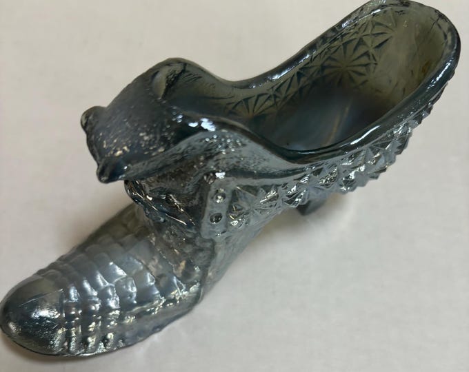 Vintage Boyd Platinum Carnival Glass Cat Slipper Cat on Top of Shoe Lover Antiques and Vintage