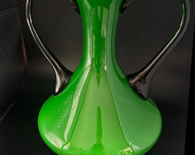 Vintage Empoli Encased Verse Green Hands on Hip 2 Handled Italian Vase Lover Antiques and Vintage