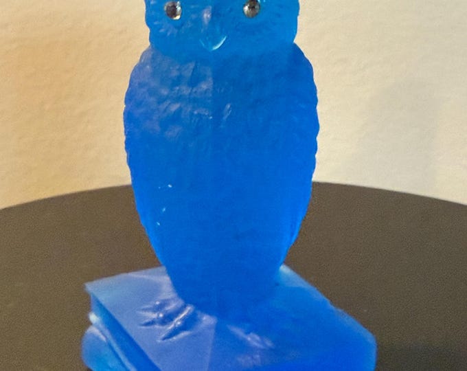 Vintage Blue Owl by Westmoreland Glass Blue Satin Owl on Book Statue Lover Antiques and Vintage