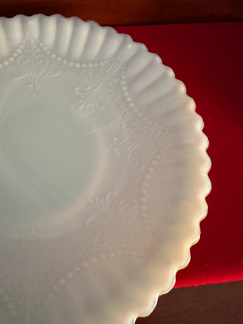 Depression Milk Glass White Monax Petalware Salad Plate, 8” Lace Pattern White Special Glass Plate Lover Antiques and Vintage image 7