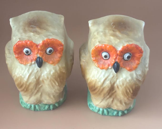 Owl Bird Cag Feeder Set of 2, Japanese Owl Figurine