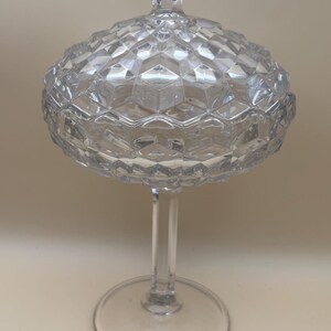 Vintage Fostoria American Cubist Glass Pedestal Candy Dish or Compote with Lid Lover Antiques and Vintage