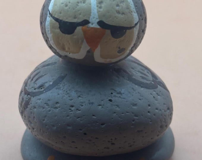 Vintage Ceramic Owl Figurine Hand Painted Gray Pottery Mid Century Collectible Decor