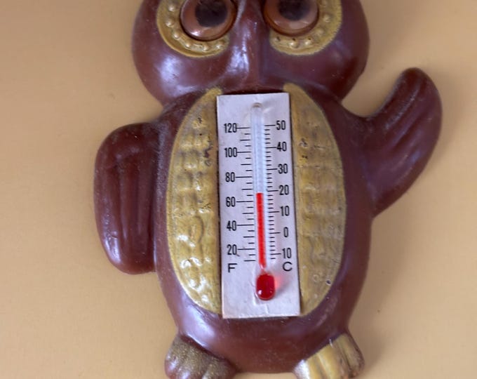 Vintage Owl Thermometer Brown Resin Retro Wall Hanging Indoor Outdoor Decor