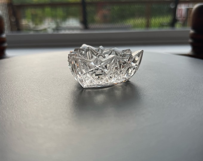Vintage Clear Cut Glass Triangle Crystal Dish, Triangular Container, Figurine, Sugar Dish, Toothpick Holder, Glass Art Lover Antiques