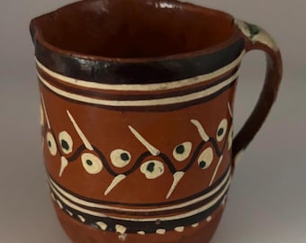 Vintage Mexican Pottery Tlaquepaque Tonala Pitcher Primitive Art Hand Made Hand Painted Lover Antiques Vintage