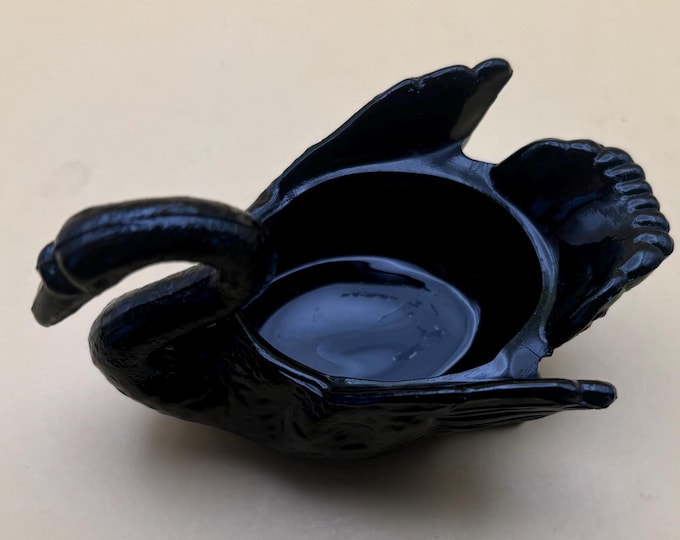 Vintage Ebony Swan Black Cambridge Glass Art Salt Cellar Small Swan Figurine Salt Cellar Lover Antiques and Vintage