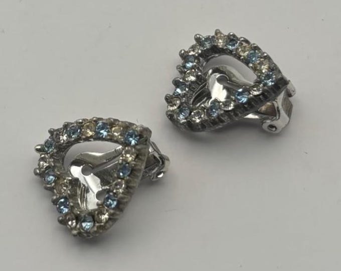 Vintage Silver Heart Rhinestones Earrings Lover Antiques and Vintage