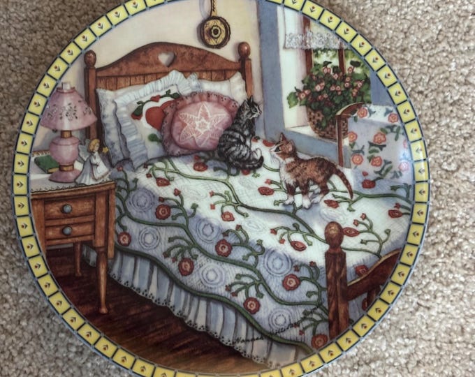 Series Sunny Spot Cat Plate, Lazy Morning, Edwin K. Knowles China Company, First Issue Limited Edition, Lover Antiques Vintage