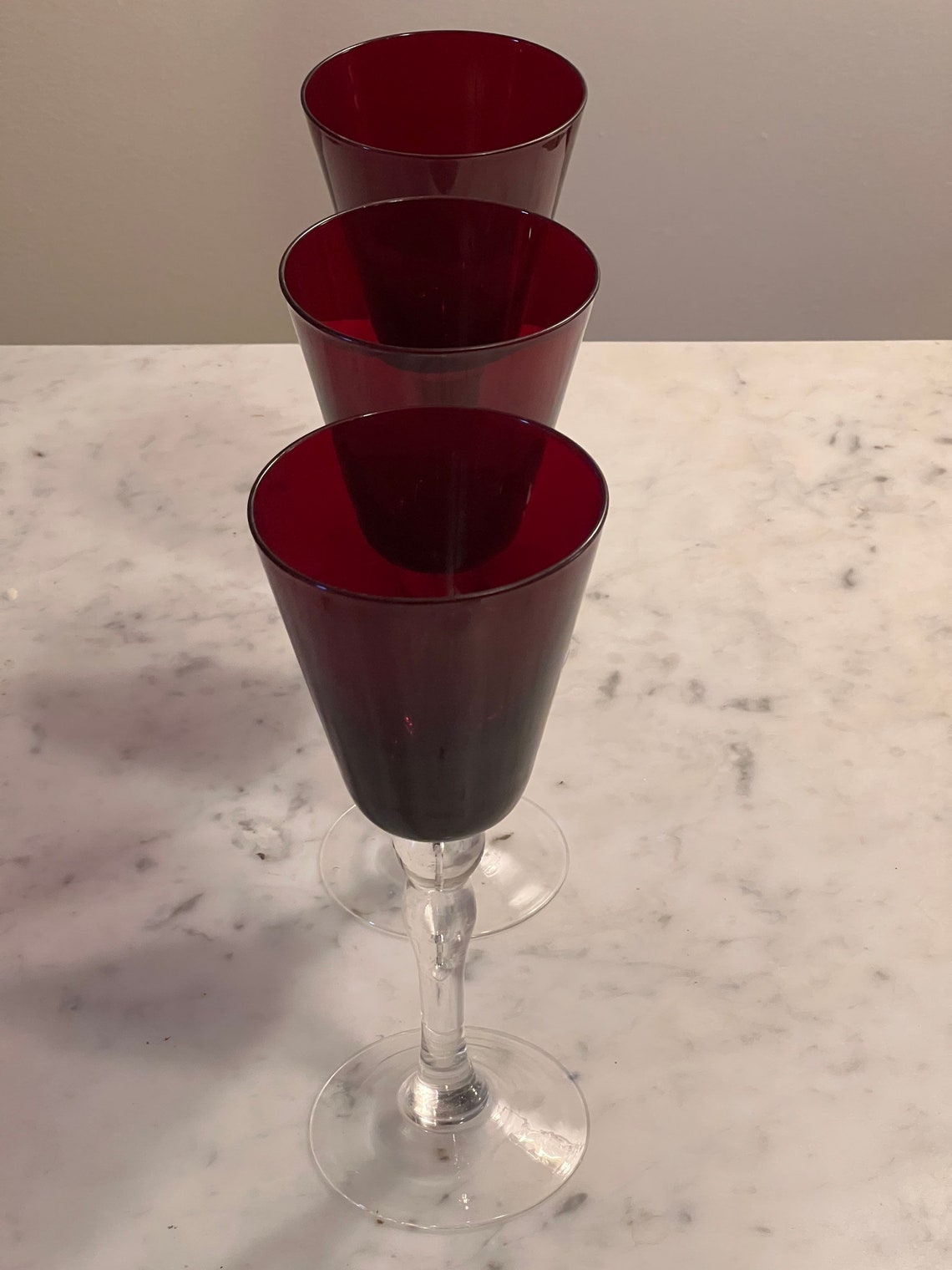 Ruby Red Wine Glasses Set of 3 Mid Century Modern Glass Art Etsy