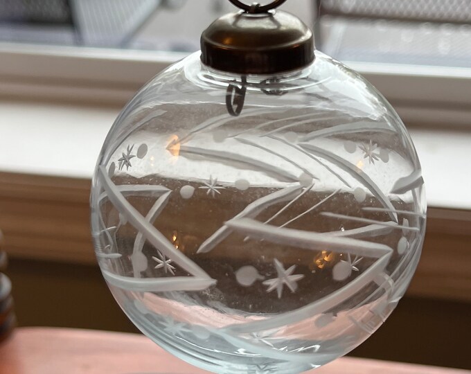 Vintage Etched Glass Ornament Made in India Holiday Christmas Ornaments heavy glass art Star of David