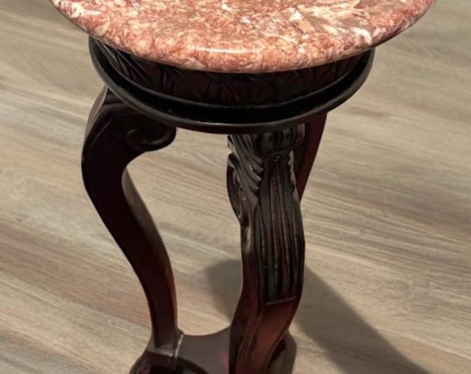 Antique Rosewood Table with Marble Top, Tall Accent Plant Stand, Lover Antiques and Vintage