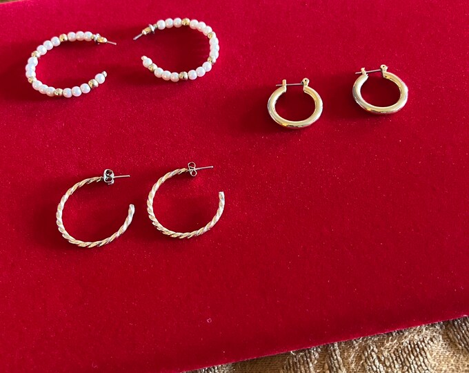 Vintage Hoop Earrings Set of 3, Hoops Jewelry Collection, earrings large medium small hoops, jewelry, Lover Antiques and Vintage
