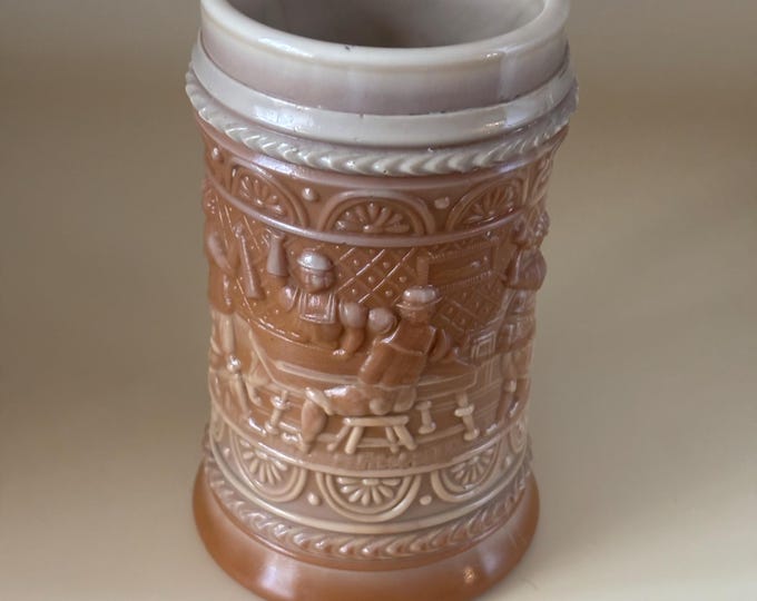 Antique Greentown Chocolate Glass Indoor Drinking Scene Pattern Stein, Lover Antiques and Vintage