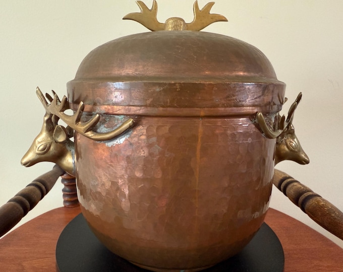 Antique Copper Pot with Lid Brass Deep Handles on Each Side Hammered Copper Pitcher Lover Antiques and Vintage