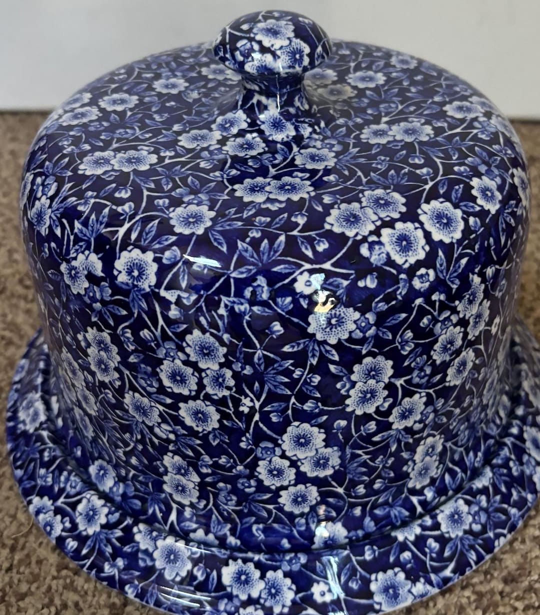 Burleigh Ware Large CALICO Blue Cheese Dome or Cake Plate With