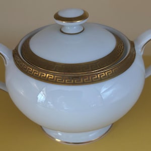 Vintage Treasure Chest German Porcelain Sugar Bowl with Lid, Double Handle, Gold Gilded, Antique Sugar Dish, Collector&#39;s Item