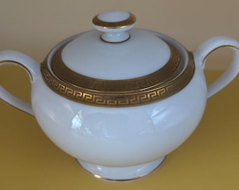 Vintage Treasure Chest German Porcelain Sugar Bowl with Lid, Double Handle, Gold Gilded, Antique Sugar Dish, Collector's Item
