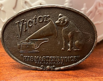 Vintage Victor “His Master’s Voice” Solid Brass Belt Buckle, RCA Collectible Belt Buckle, Lover Antiques and Vintage