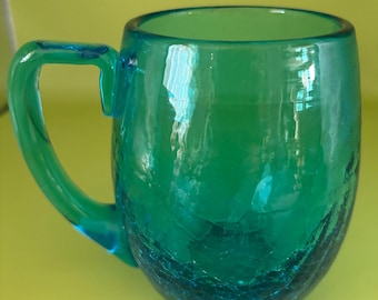 Vintage Blue Crackle Glass Cup Set of 2 Art Blue Art Glasses Tall Glasses Lover Antiques and Vintage