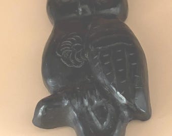 Vintage Black Onyx Carved Owl Amulet Jewelry Gift Lover Antiques and Vintage